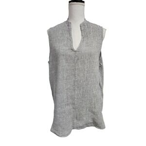 Hackwith Design House Grey Textured‎ Linen Blend Sleeveless Tunic Top Size 3